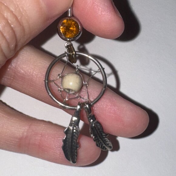 Topaz Orange gem with Cream bead Dream Catcher Dangle Belly Ring - Picture 7 of 11